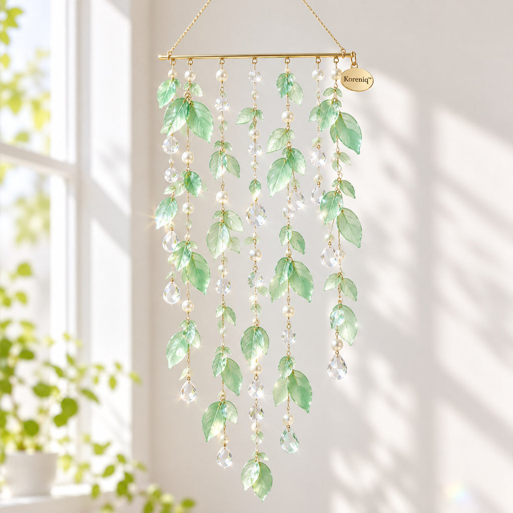 Koreniq™ Green Leaf Crystal Hanging Suncatcher image 1