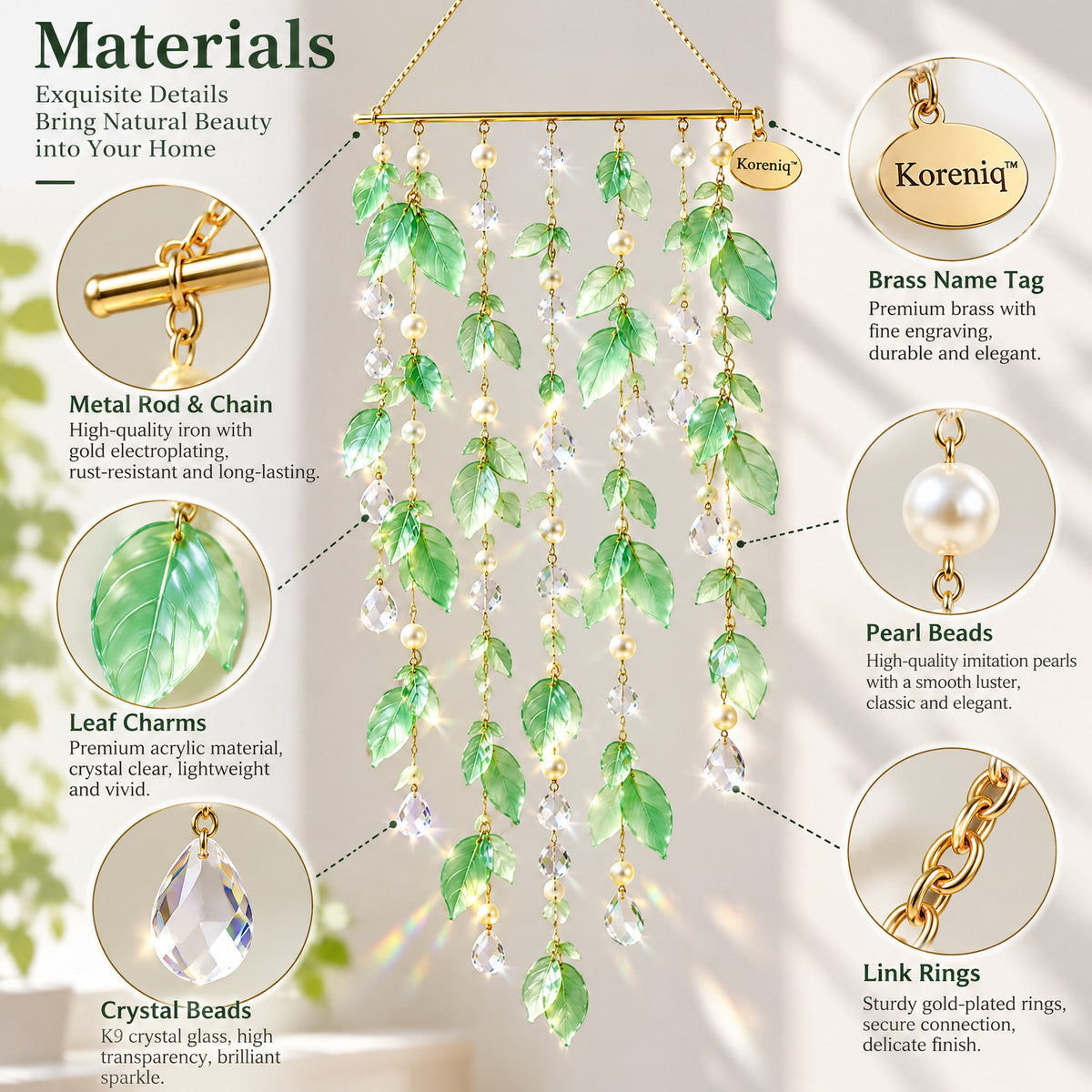 Koreniq™ Green Leaf Crystal Hanging Suncatcher image 3
