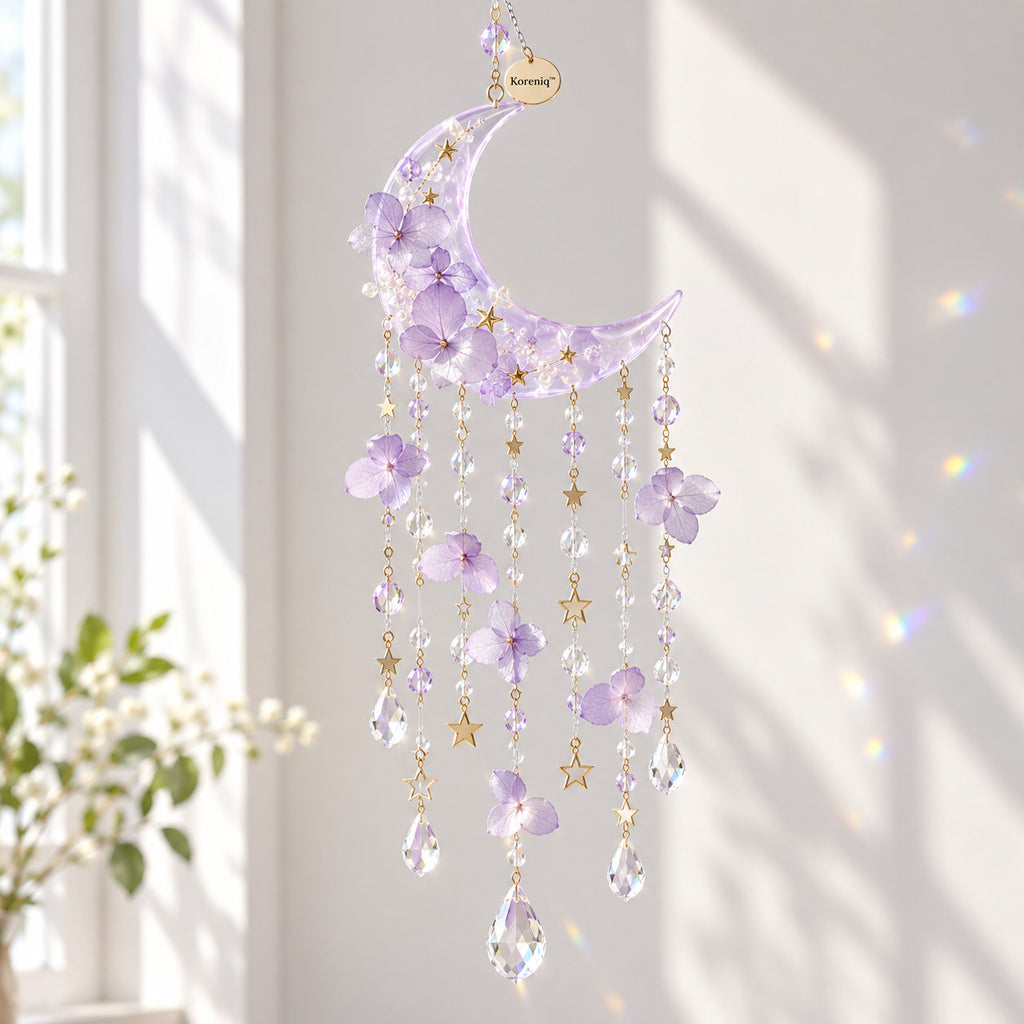 Koreniq™ Lavender Crescent Moon Floral Crystal Suncatcher image 1
