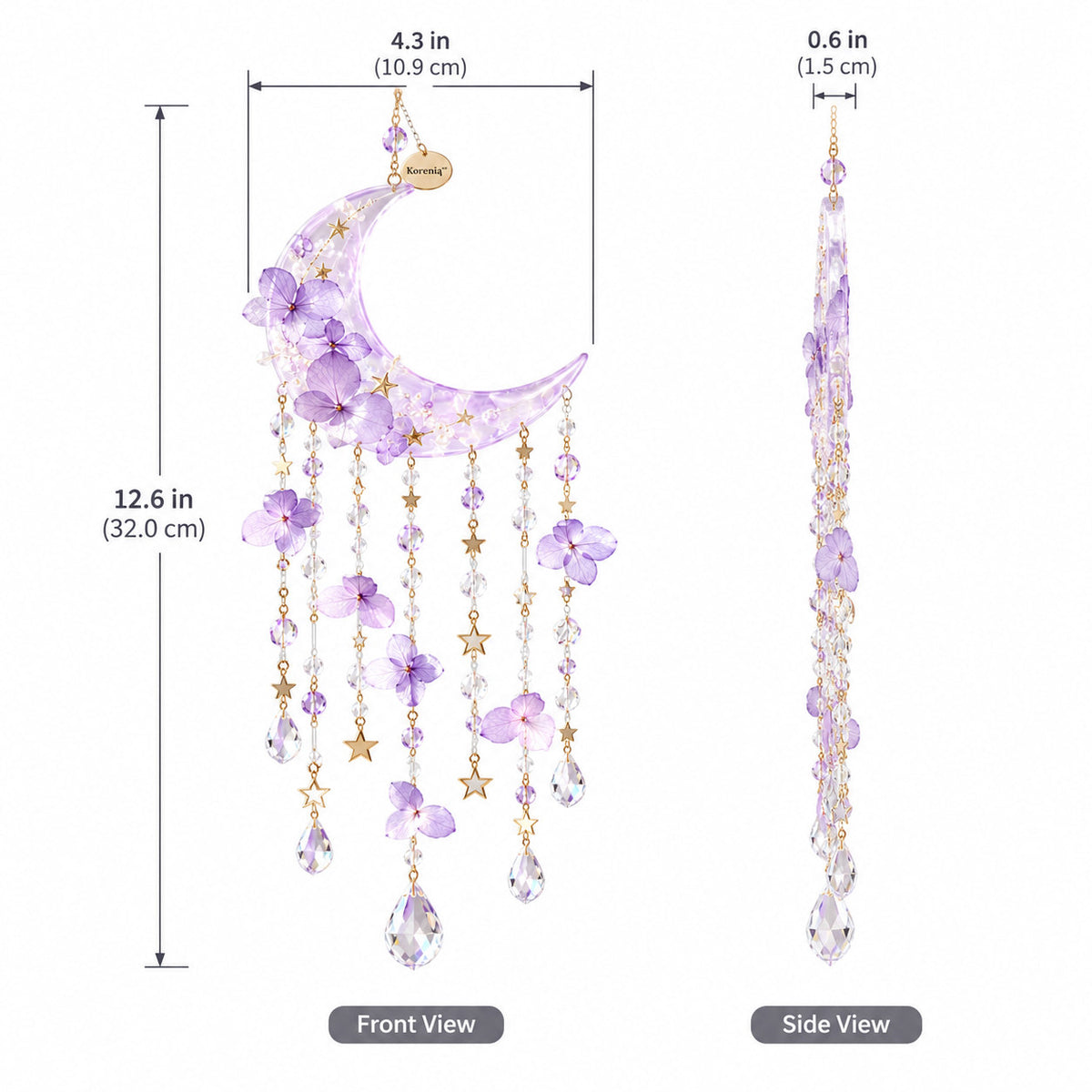 Koreniq™ Lavender Crescent Moon Floral Crystal Suncatcher image 2