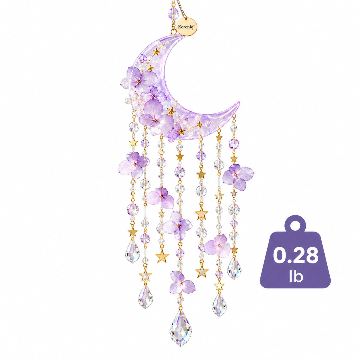 Koreniq™ Lavender Crescent Moon Floral Crystal Suncatcher image 4