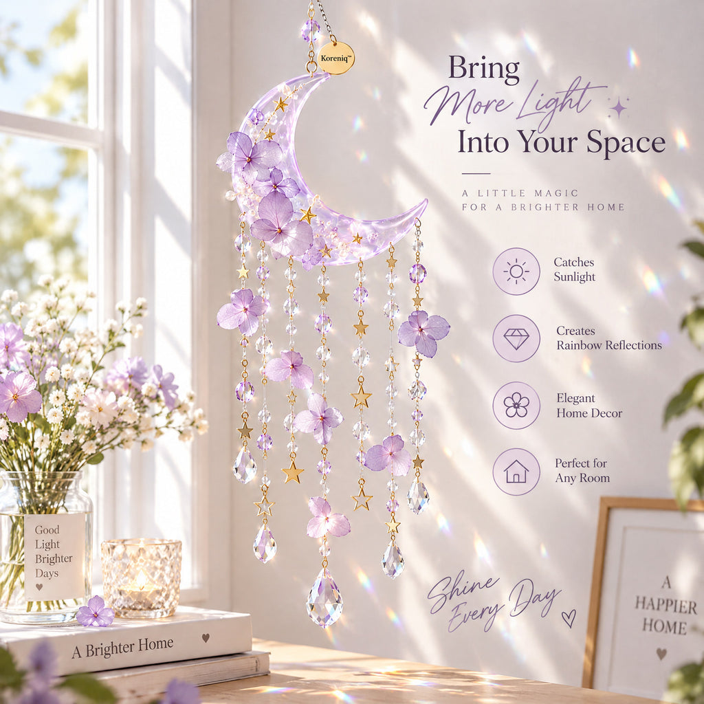 Koreniq™ Lavender Crescent Moon Floral Crystal Suncatcher image 5