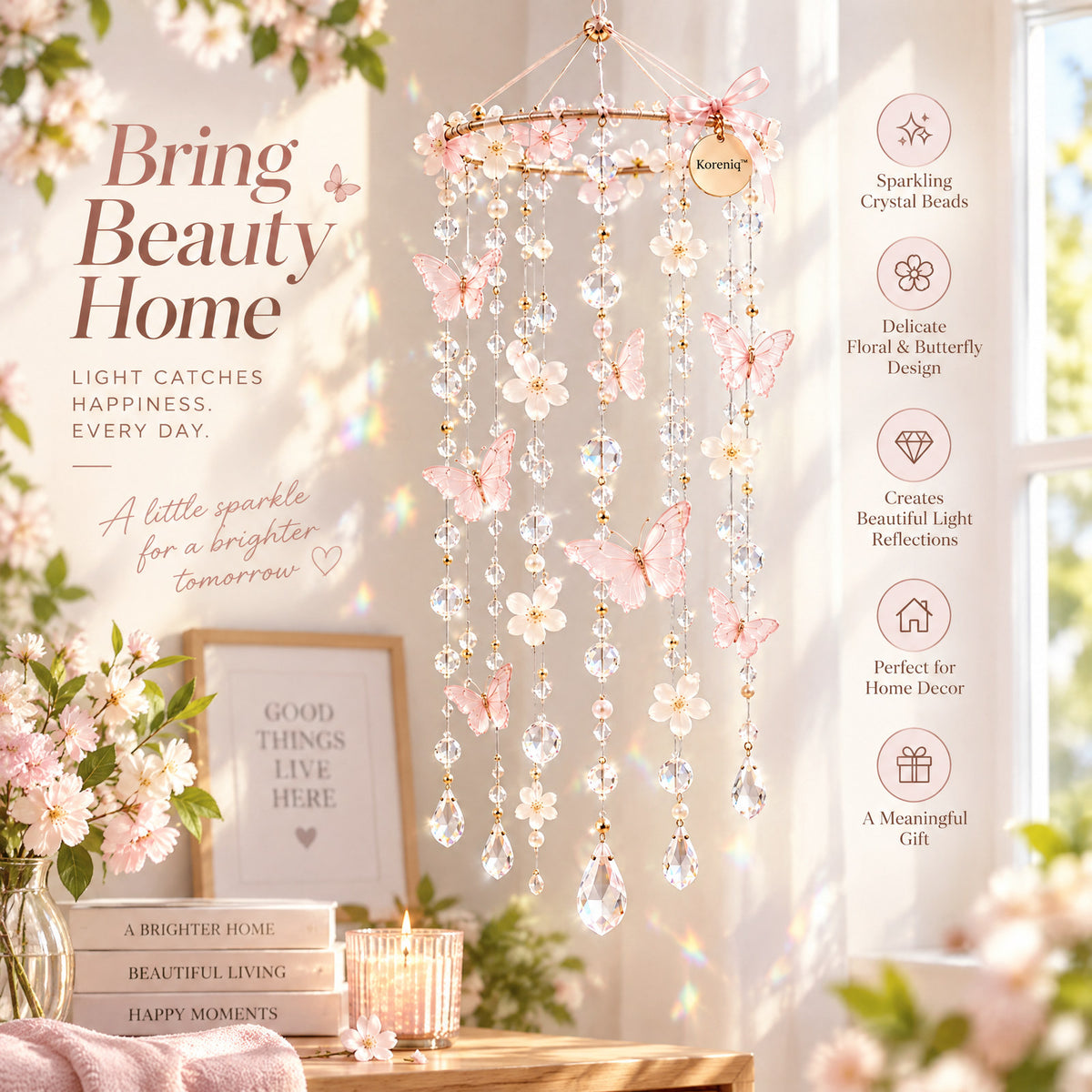 Koreniq™ Blush Blossom Butterfly Crystal Hanging Mobile image 5