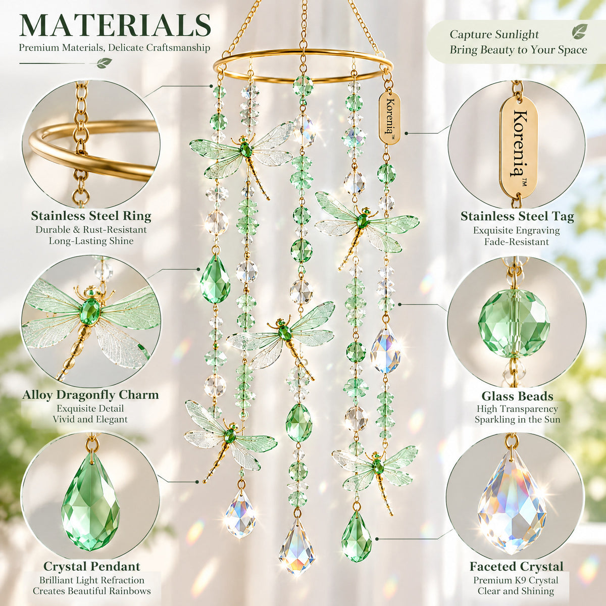 Koreniq™ Mint Green Dragonfly Crystal Hanging Suncatcher image 3