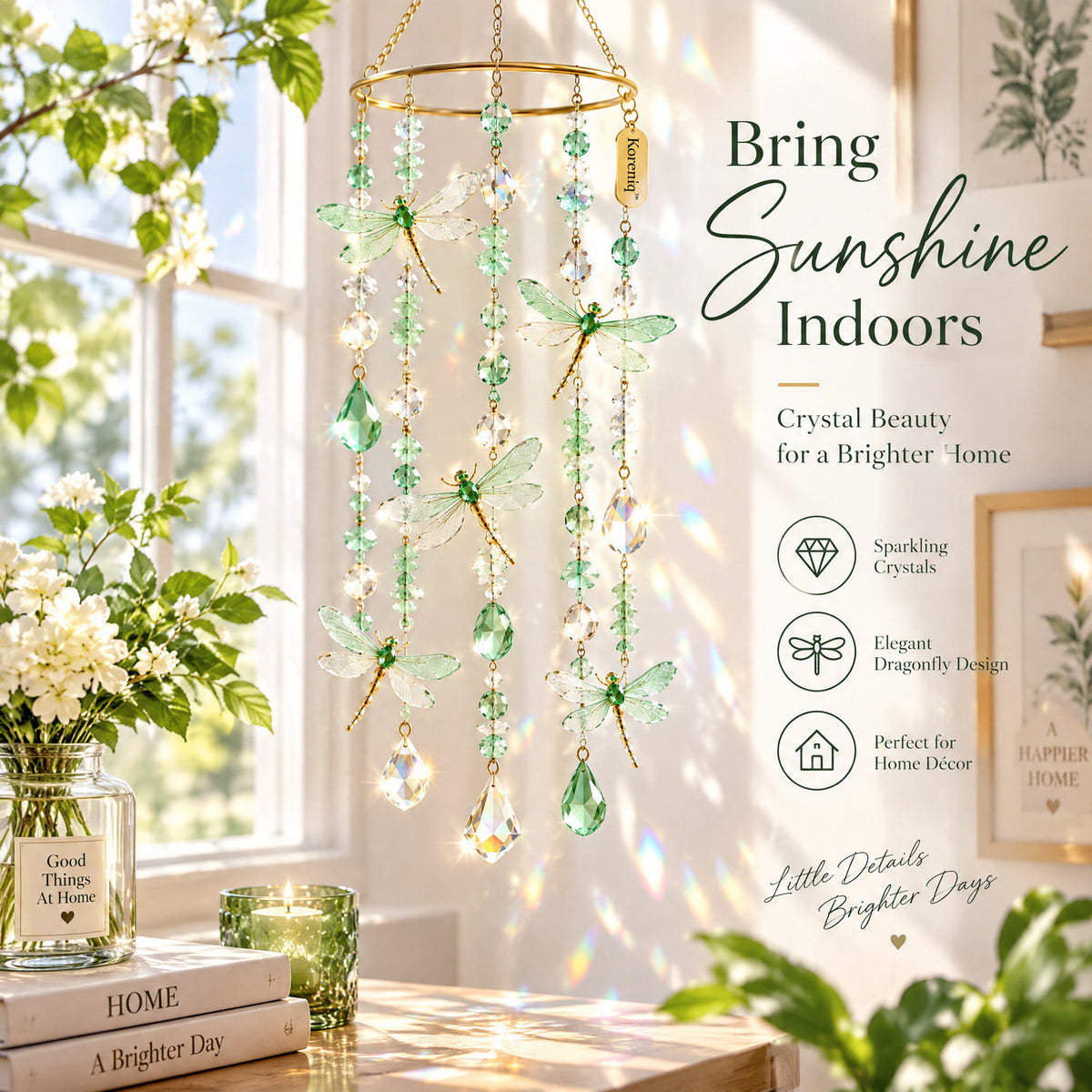 Koreniq™ Mint Green Dragonfly Crystal Hanging Suncatcher image 5