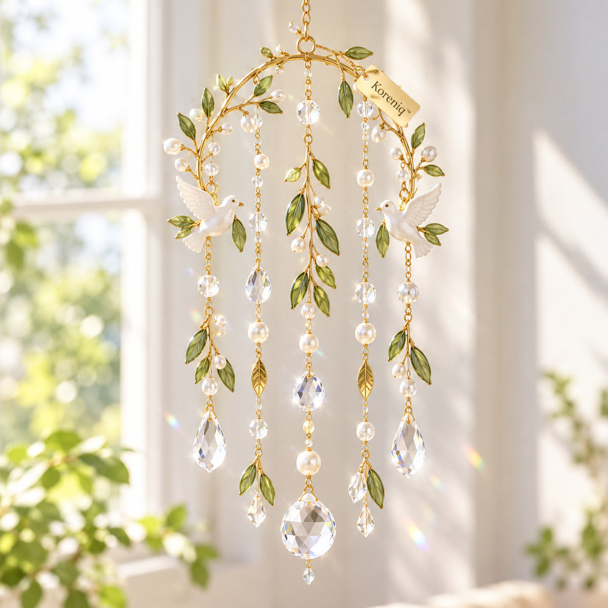 Koreniq™ Olive Leaf Dove Crystal Hanging Ornament image 1