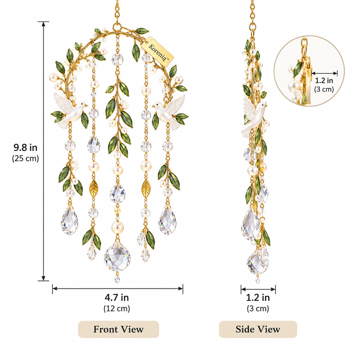 Koreniq™ Olive Leaf Dove Crystal Hanging Ornament image 2