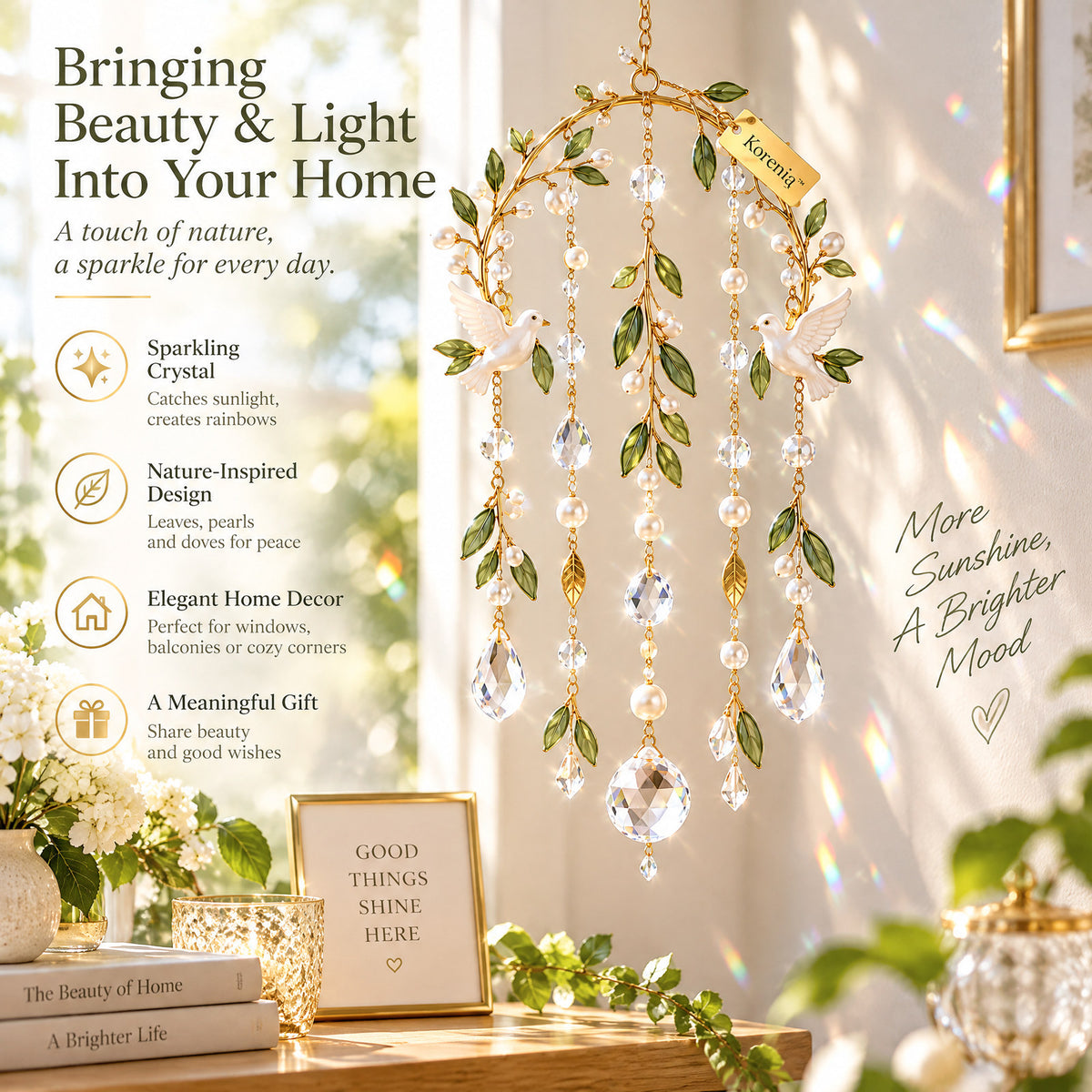 Koreniq™ Olive Leaf Dove Crystal Hanging Ornament image 5