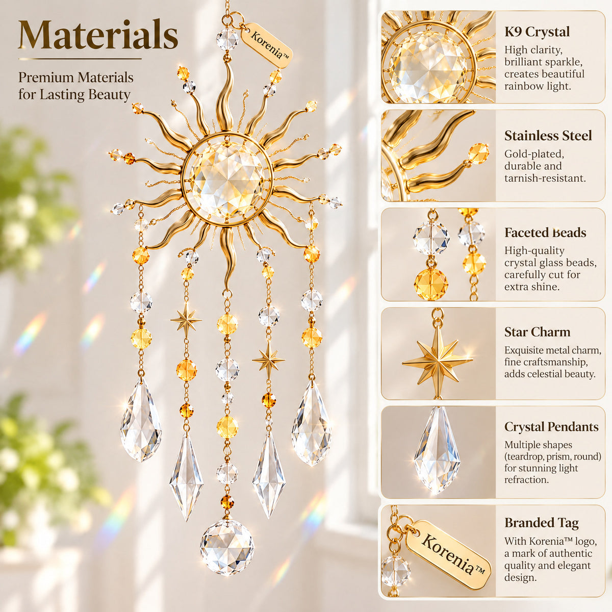 Koreniq™ Golden Sun and Stars Crystal Hanging Ornament image 3