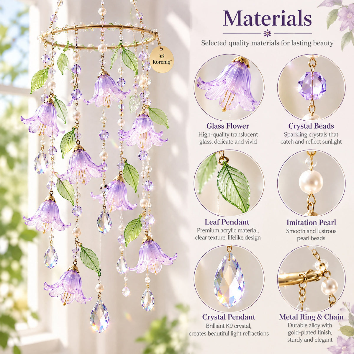 Koreniq™ Lavender Bellflower Crystal Hanging Suncatcher image 3