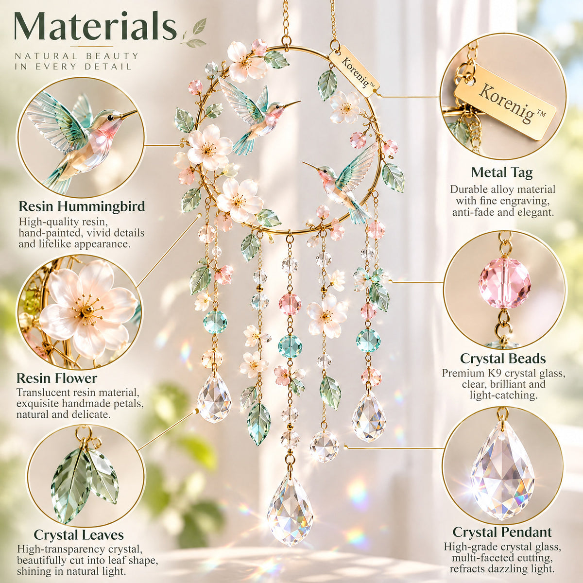 Koreniq™ Hummingbird Blossom Crystal Hanging Ornament image 3