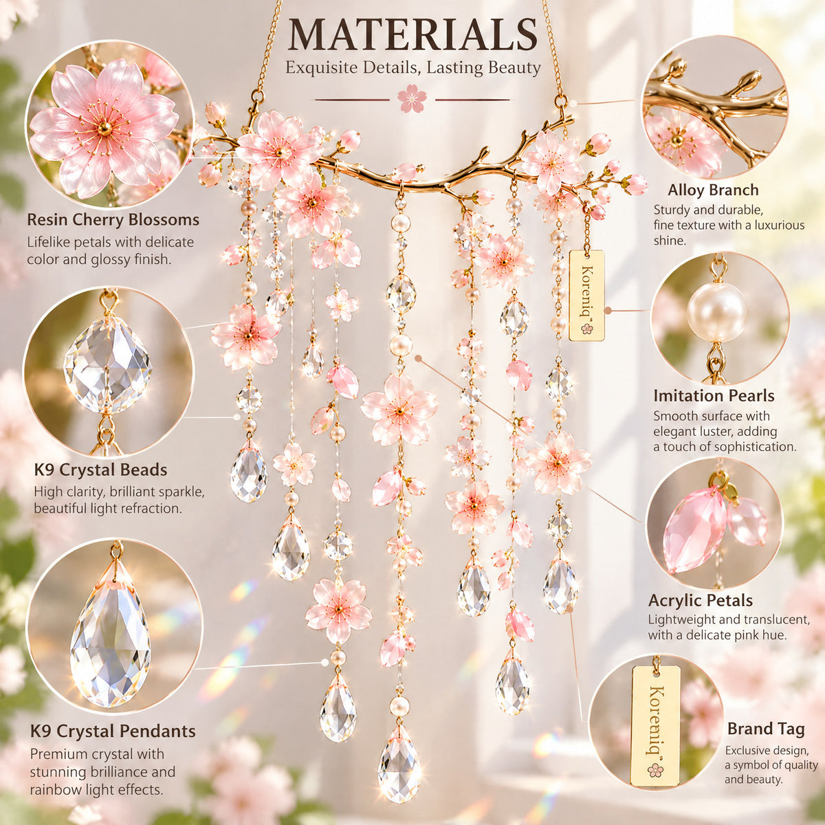 Koreniq™ Pink Cherry Blossom Branch Crystal Hanging Suncatcher image 3