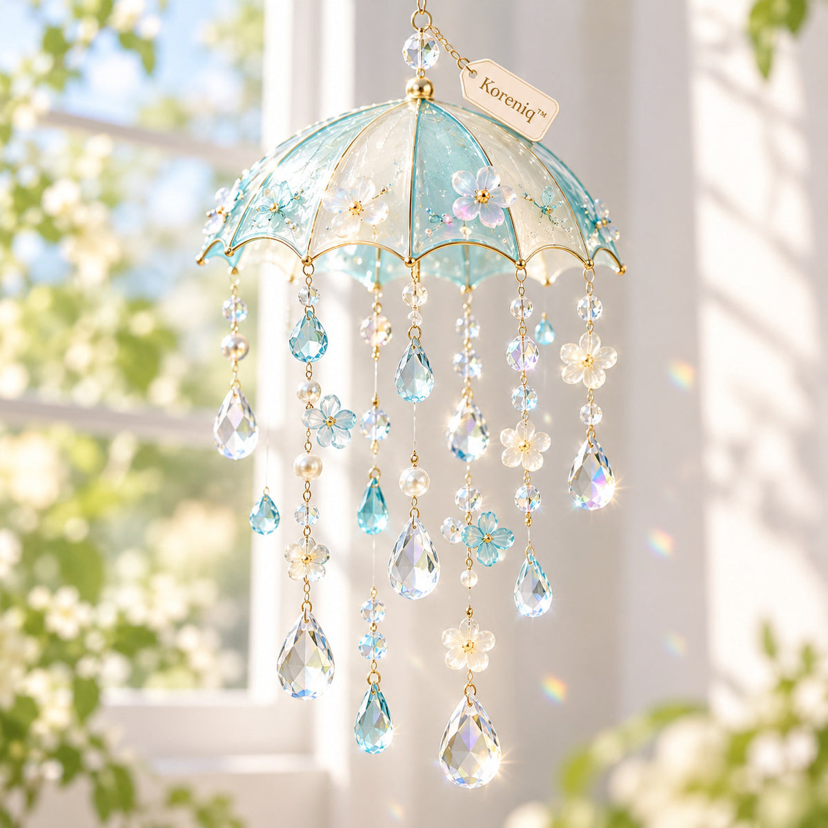 Koreniq™ Aqua Blue Umbrella Crystal Hanging Suncatcher image 1