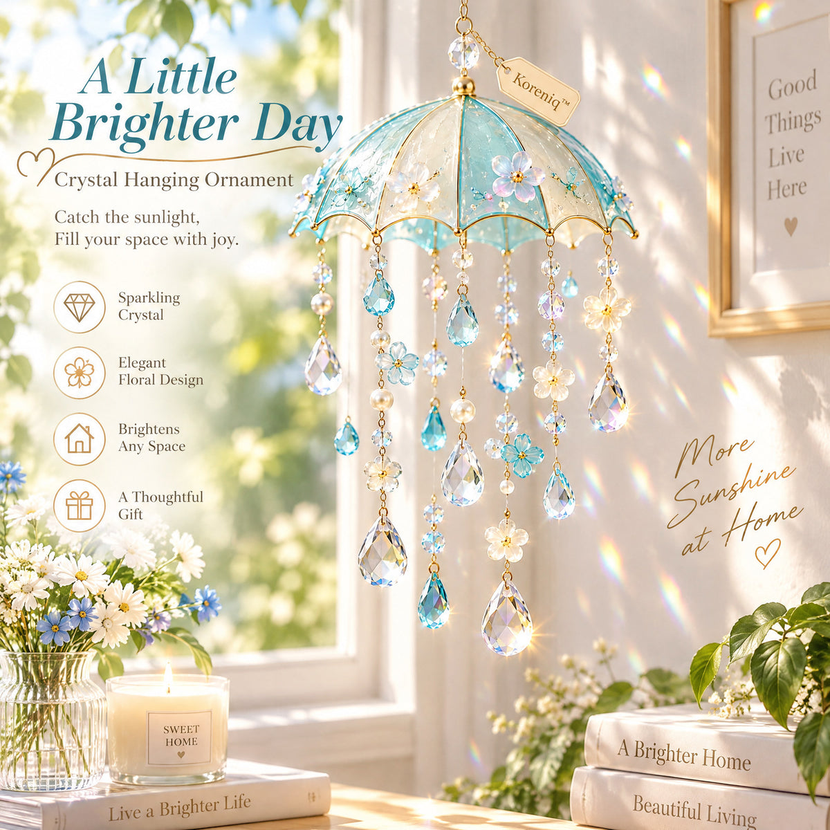 Koreniq™ Aqua Blue Umbrella Crystal Hanging Suncatcher image 5